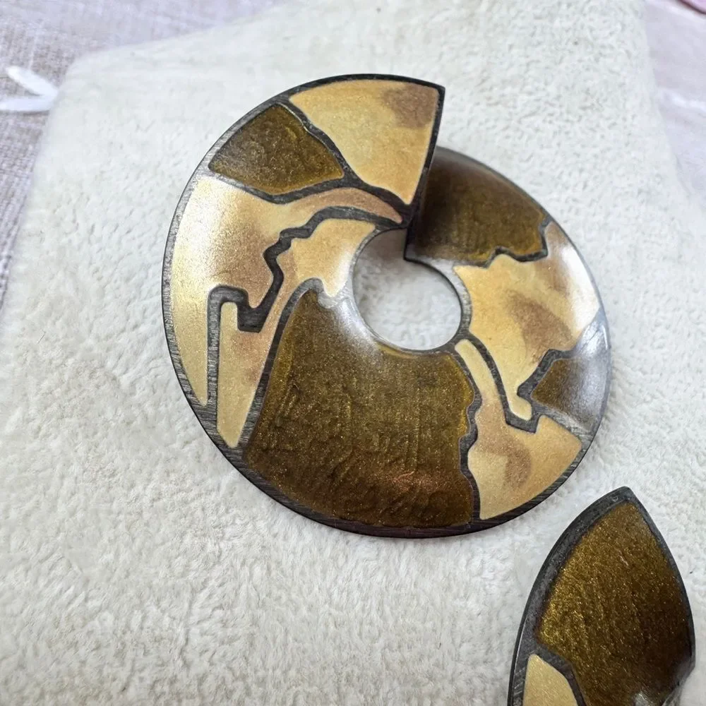 Abstract Gold and Brown Post Earrings